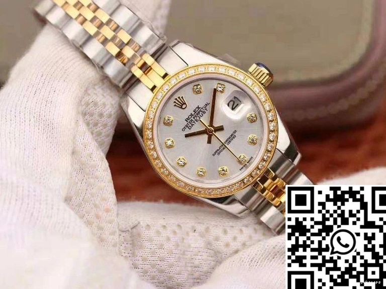Dial Datejust Silver Yellow 28MM Rolex Gold 18K Lady 0105